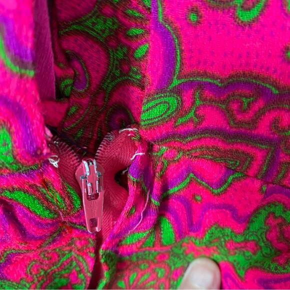 Vintage 60s Handmade Dress Groovy Neon Pink Green Maxi Dress size small lace up - Picture 9 of 9